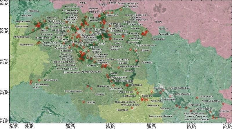 Рис. 6. Місця збору та умовні назви вивчених зразків\n