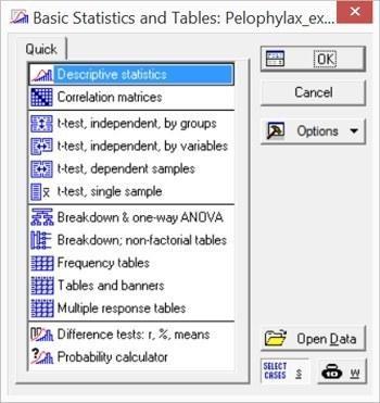 Fig. 5.1.7. Attention! “Select Cases” button is pressed! If these selection conditions remained active after previous actions with Statistica, part of the data may become unavailable for processing! Selection conditions can be set in several ways.