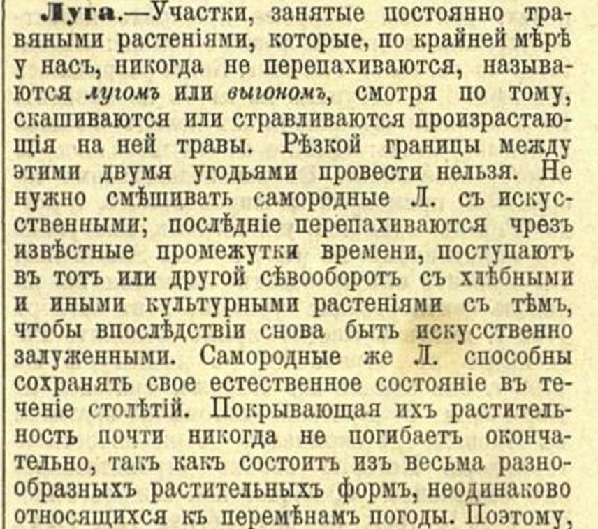 Рис. 1. Визначення лугу в словнику Брокгауза-Ефрона за 1896 р.Первинним (природним) походженням луків, можна вважати, якщо вони:
